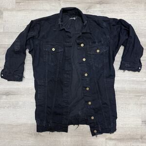 Boohoo Distressed Jean Jacket Womens Size 4 Dark Blue Distressed Grunge Denim